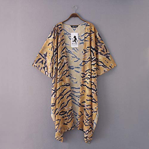 Farmerl Kimono for Wonens Chiffon Shawl Print Cardigan Cover Up Blouse Beachwear Yellow