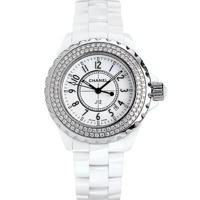 Chanel J12 White Ceramic 33 mm. Diamond Bezel Quartz Watch - H0967.