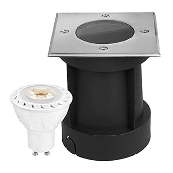 LEDANDO LED Bodeneinbaustrahler Set mit LED GU10 Markenstrahler 7W - 530lm - warmweiß - eckig - IP65 - Blende Edelstahl 316 -