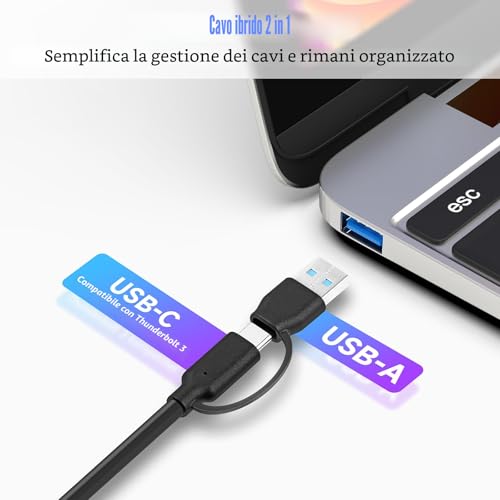 USB 3.2 Hub Powered, RSHTECH 7-Port USB 3.2/C Hub with 3*10Gbps Data Ports (USB-A, 2*USB-C), 4*5Gbps USB 3.0 Ports, Touch Switch, 2-in-1 Data Cable, 15W(5V/3A), RSH-ST07C
