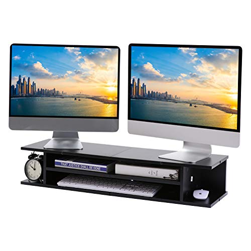 5Rcom Printer Stand Dual Computer Tabletop Monitor Stand Risers with Storage,Black Multifunctional Desktop Organizer/Shelf - Thumbnail 6