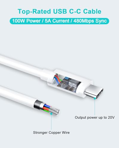 USB C Charger 100W Compatible with MacBook Pro 16 14 Inch, MacBook Air 15 13 Inch 2025 2024 2023 2022 2021 2020 2019 2018 M4 M3 M2 M1, USB-C Charging Cable 2M 5A (White)