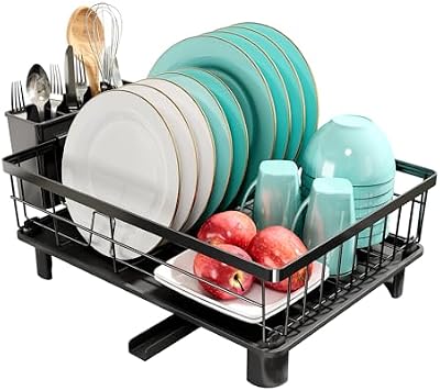 Escurreplatos Acero Inoxidable de Cocina con Drenaje Automático