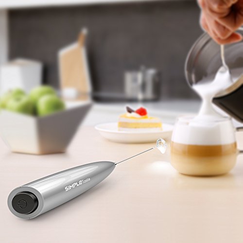 SIMPLETASTE HandHeld Milk Frother Battery Operated Electric Foam Maker, Drink Mixer with Stainless Steel Whisk and Stand for Cappuccinos, Bulletproof Coffee, Latte [Upgrade Version] Grey - Thumbnail 5