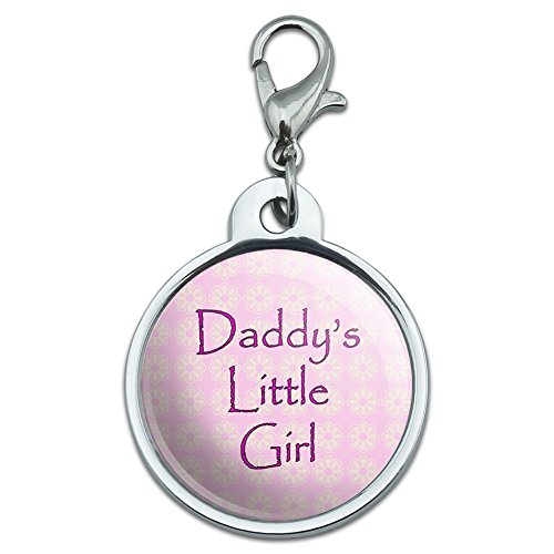 Chrome Plated Metal Small Pet ID Dog Cat Tag Sweetest Best - Daddy's Little Girl Pink with Flowers