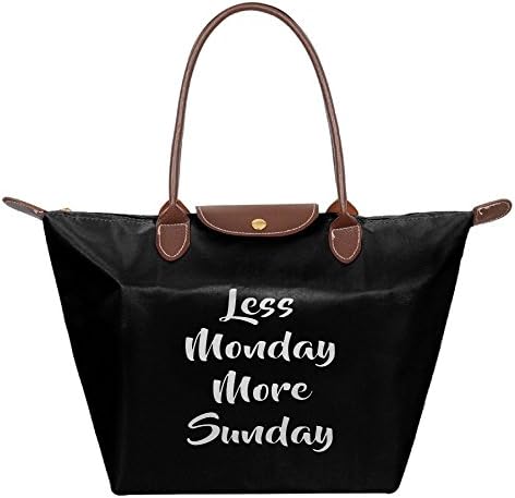 Jian BOJI New Fashion Ladies Large Tote Bags LESS MONDAY MORE SUNDAY,Multifunction Waterproof Shoulder Handbags With ZippeBlack