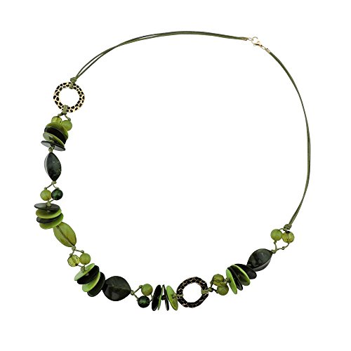 Bocar Long Olive Green String Beaded and Shell Fashion 36" Necklace for Women