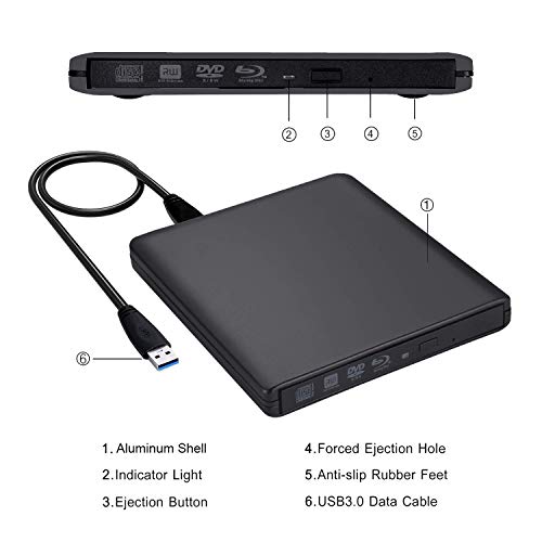 Guamar External Blue-Ray Drive,USB 3.0 Blu-Ray CD/DVD Burner/Writer with 3D Blu-ray Disc Playback for Mac/MacBook Pro/Air/iMac/Windows 10(with User Manual) (Renewed)
