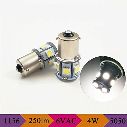 6V AC 1156 BA15S 1003 1141 250LM White 6000K 8-SMD LED Bulbs for Rear Backup Reverse Turn Signal lights (Pack of 4)
