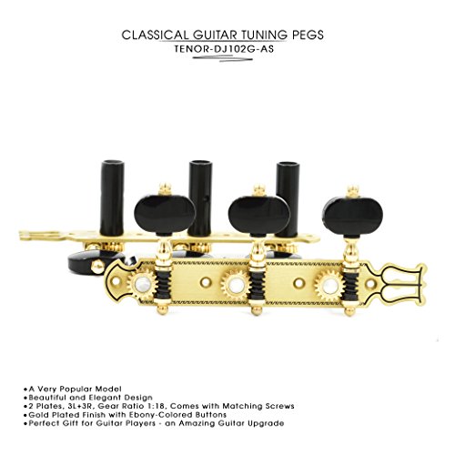 DJ102G-AS TENOR Classical Guitar Tuners Professional Tuning Key Pegs/Machine Heads for Classical or Flamenco Guitar with Gold Finish and Black Buttons. - Thumbnail 7