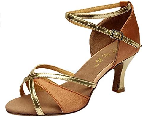 Women's Pumps Dance Shoes, Girl Latin Dance Shoes Mid-Heels Satin Sandals Ballroom Salsa Wedding Party Shoes Black