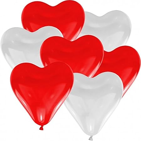 100 Herz Luftballons Ø 30 cm Farbe frei wählbar Herzballons Helium Luftballon (Rot/Weiß)