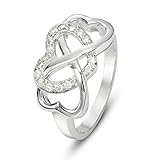 925 Sterling Silver Cubic Zirconia Infinity and Heart Ring