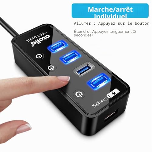 Atolla Powered USB 3.0 Hub, 4-Port USB Hub with Individual On/Off Switches - Power Adapter Included