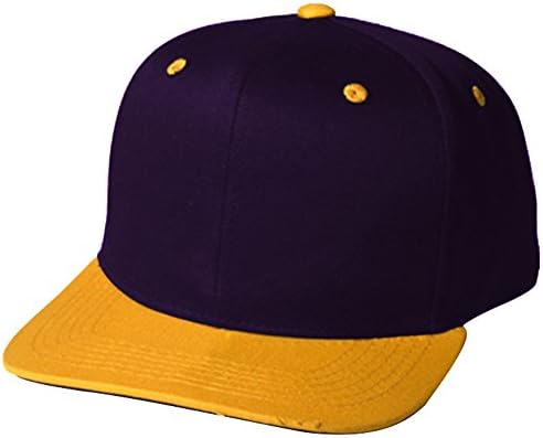QML Premium Cotton Snapback Baseball Cap Solid and 2-Tones ( 33 Colors / Adjustable) (2 TONE, PURPLE/GOLD)