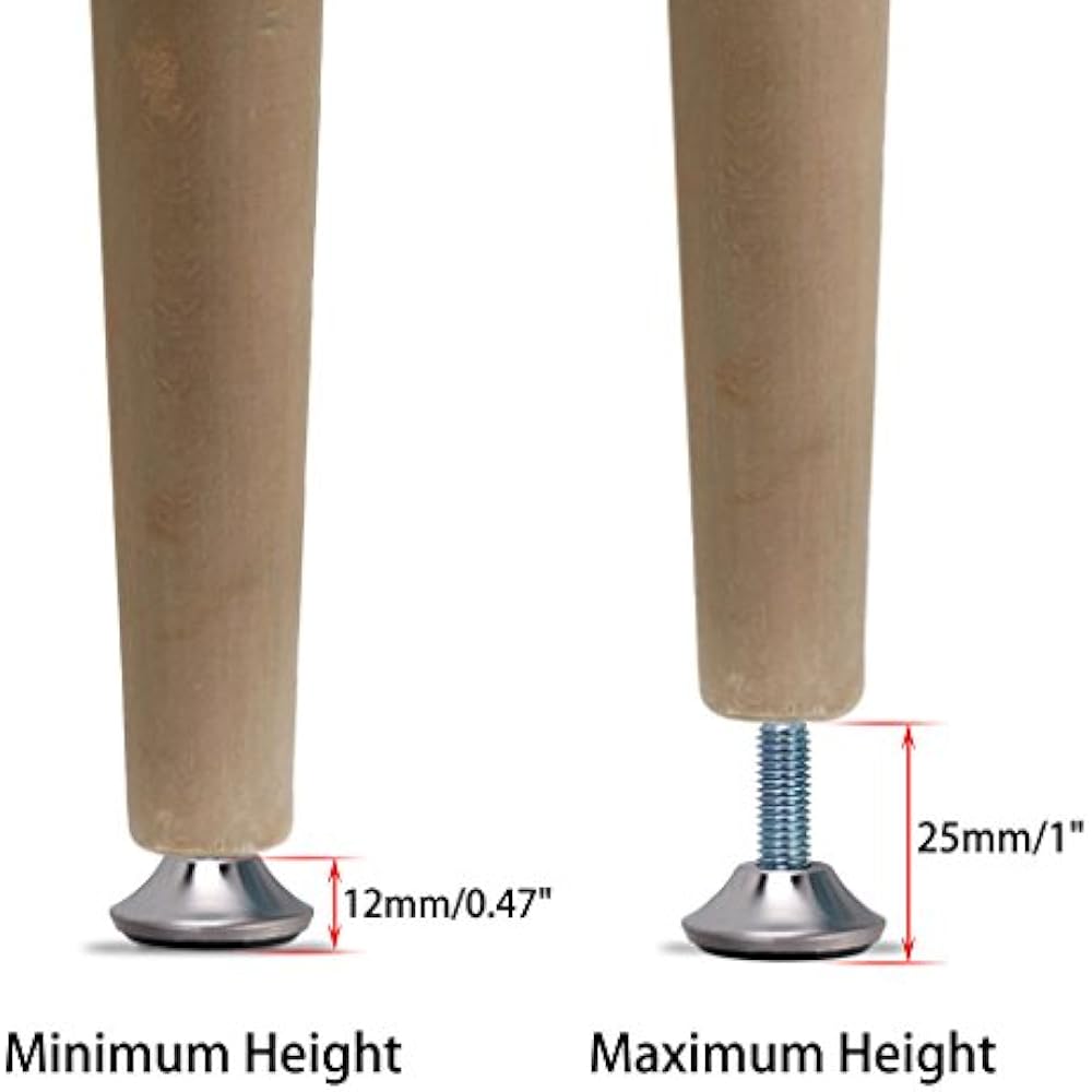 M8 Adjustable Leveling Feet 12 Pcs Furniture Table Legs Felt Glide Pads