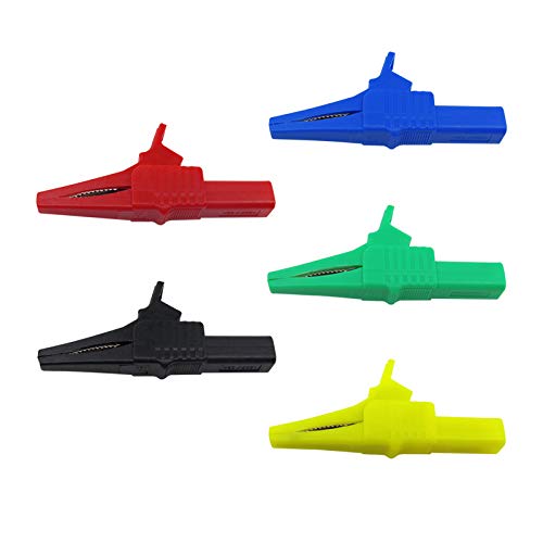 Aofan Insulative Full Protective Crocodile Clips 4mm 32A 1500V Test Lead Alligator Clip for Multimetersand Clampmeters Test (5 colors) 5Pcs