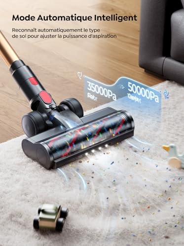 SMOTURE Cordless Vacuum Cleaner, 50KPA 600W 65Mins Powerful Cordless Vacuum Cleaner with Mattress Brush, 1M Hose, Auto Mode, Touch Screen, Scented Mop for Animal/Home/Car Hair