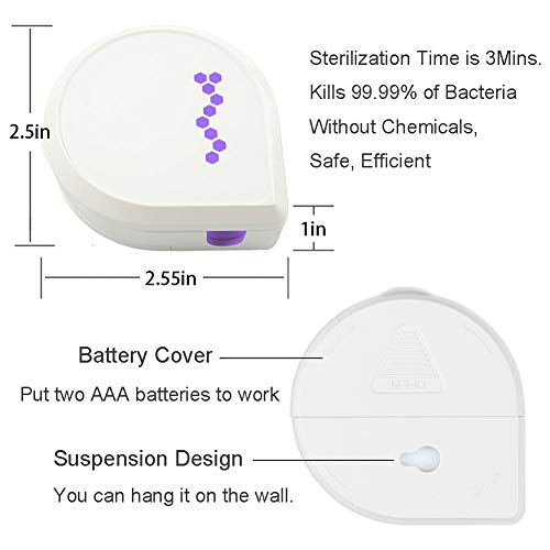 UVC LED Toothbrush Sterilizer Portable Toothbrush Holder Case Travel Toothbrush Sanitizer Wall Mount Cleaner Organizer Battery Powered (White)