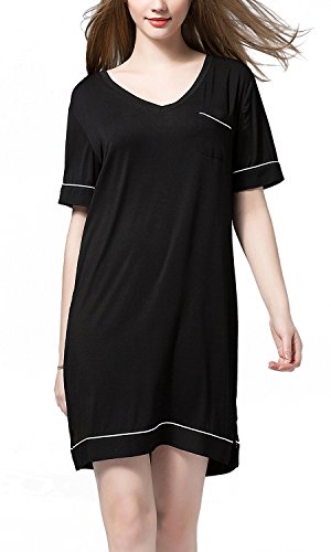 iooho Womens Short Sleeve Nightgown V Neck Sleepshirt Soft Sleepwear Nightdress