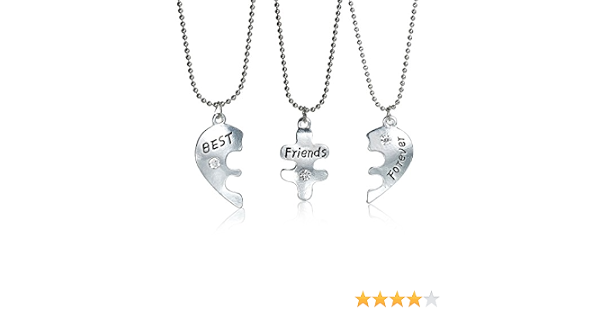 3 pc Necklace Ball Chain Broken Heart 