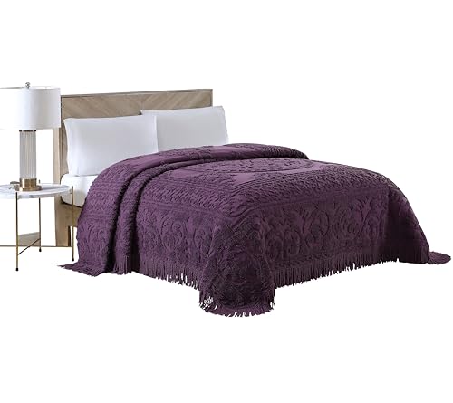 Beatrice Home Fashions Medallion Chenille Bedspread, Full, Eggplant