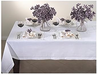 White Handmade, Linen-Cotton Hemstitched Tablecloth 65"x180" Oblong