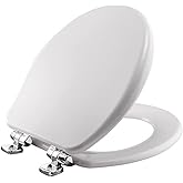 Bemis Alesio Slow Close Toilet Seat, Sleek Chrome Hinges and Adjustable Perfect Fit Wood Seat, Made in USA, Round, White