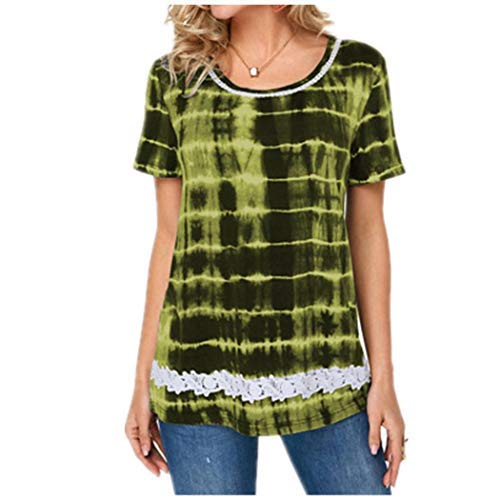 Zippem Women Casual Short Sleeve Lace O Neck T-Shirt Top Knits & Tees Army Green