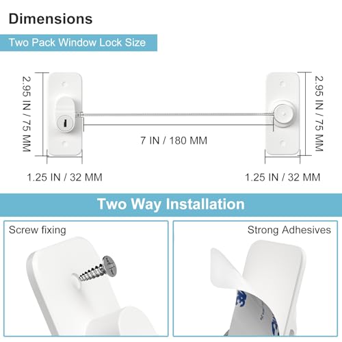 AOSITE Window Lock Children No Drilling for Window Protection Fridge Cabinet Doors Pack of 2 Window Lock Only Tilt Window Protection Children Self-Adhesive or Screws Safety Lock Pet Childproof