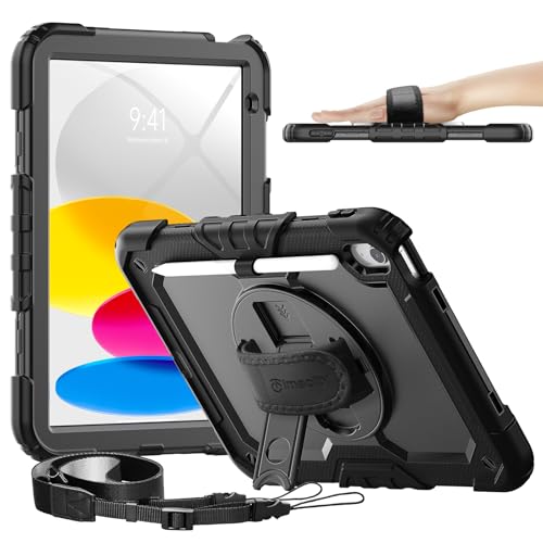 timecity for iPad (A16) 11th/ 10th Generation Case 11''/ 10.9 Inch (2025/2022) - Heavy Duty Protective Cover with Screen Protector, Stand, Shoulder Strap & Pencil Holder | Kids-Friendly - Black