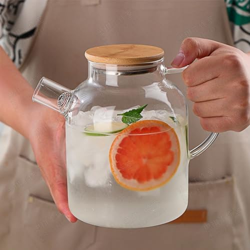 Brocca in Vetro con Coperchio, Caraffa per Acqua in Vetro Resistente Al Calore da 1,8 Litri 61oz con Manico per Bevande Calde e Fredde, Caraffa da Frigo in Vetro con Frusta — foto 8 di 8