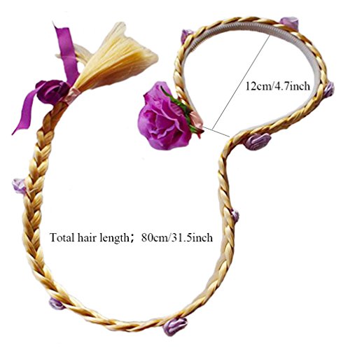 Yosbabe Princess Girls Rapunzel Long Hair Wig With Braid Gloves Dress up accessories (Purple)