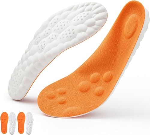 InsoleX, Pairs of 2 Footstr Insoles for Kids Youth, Arch Support & Shock Absorption, 4D Elastic Cloud Breathable Soft Foam Sole for Men & Women (2 Pair,Orange, 5Y-6Y)