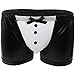 YiZYiF Men's Black Leather Look Tuxedo Boxer Brief Bikini Thongs with Bow Tie Medium