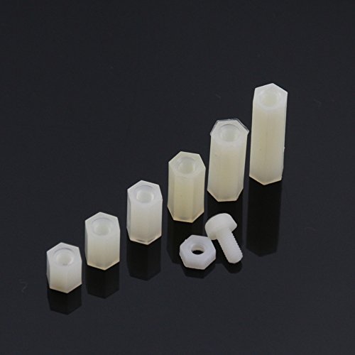 HKM 200 pieces M3 Nylon Male Female Hex Utility Spacer Standoff Screw Nut Assortment Mounting Hardware Kit, Prototyping Accessories Spacer Standoff Varied Length Assortment Box