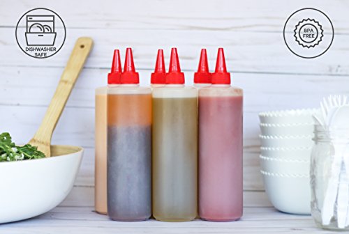 Premium Plastic Squeeze Squirt Bottles for Sauces with Leak-Proof Cap (16 oz, 6 pack) with Writable Exterior and Funnels | Ideal for Condiments, Ketchup, BBQ, Dressing, Paint, Workshop and Pancake Art