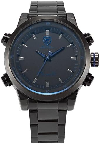 Shark Mens SH268 Analog Oversize Case LED Stainless Steel Band Quartz Watch