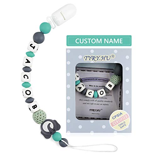 Personalized Pacifier Clip with Name, TYRY.HU BPA Free Silicone