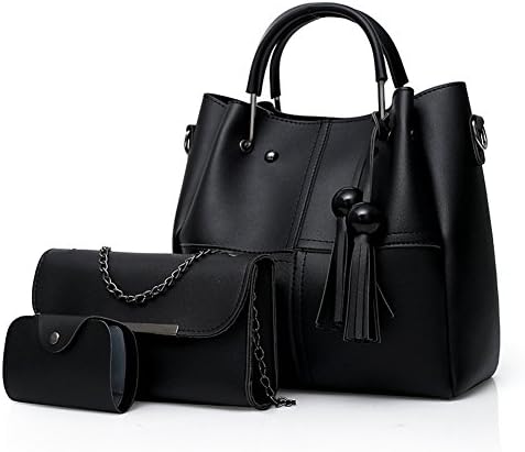 PU Leather Handbag+Shoulder Bag+Purse 3pcs Set Tote for Women with Zipper and Pockets (Black1)