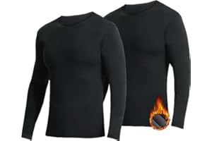 YUSHOW 2 Pack Thermal Shirts for Men, Long Johns Shirts with Fleece Lined Long Sleeve,Thermal Tops for Men Winter