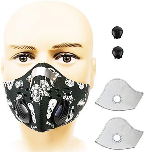 Activated Carbon Dustproof Dust Mask Filtration Exhaust Gas PM2.5 with 2 Valves 2 N99 Activated Carbon Filters for Running Cycling Outdoor Activities