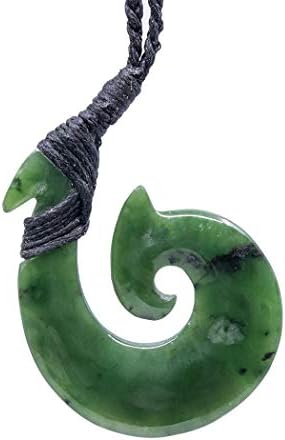 Earthbound Pacific Nephrite Greenstone Jade New Zealand Maori HEI Matau Fish Hook Necklace