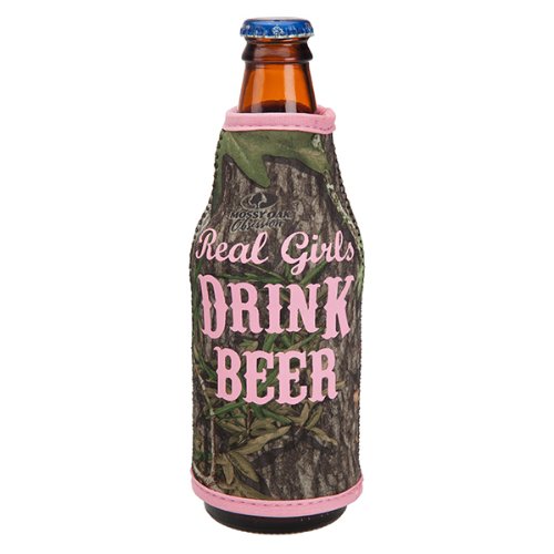 Neoprene Mossy Oak Camouflage Bottle Koozie (Real Girls Drink Beer - Pink)