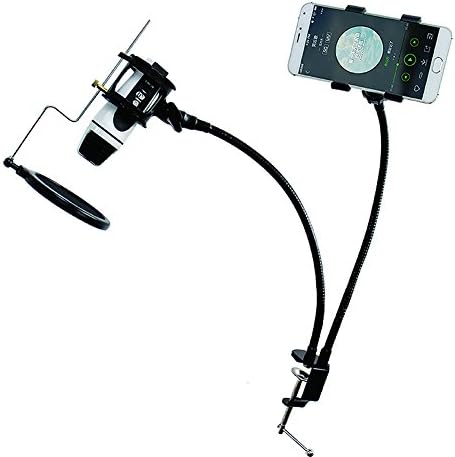Microphone&amp;Phone Stand SIBORIE Flexible Arm Stand With Bendable Clamp MIC Clip Holder Desk Clamp With Pop Filter Cover Metal Goosenecks For Karaoke/Video Recording/On-line Chatting And More