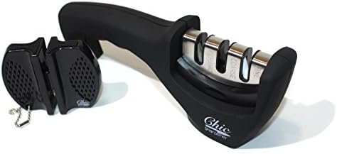 Chic Sharpener Professional Knife Sharpener 3-in-1Knife-sharpening System | Sharpens Both Steel &amp; Ceramic Knives in All Sizes in Black (Includes a FREE portable sharpener)