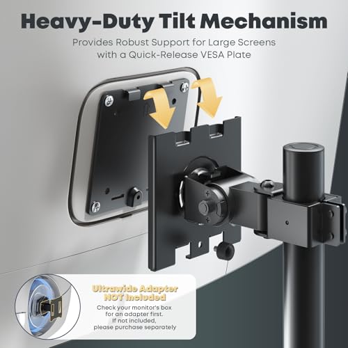 Heavy Duty Dual Monitor-Arm for 17-49'' - Double Vertically Stacked Monitor Mount, Extra Tall Ultrawide Desk Stand Holds up to 44 lbs per Screen, Vesa 75/100, Black