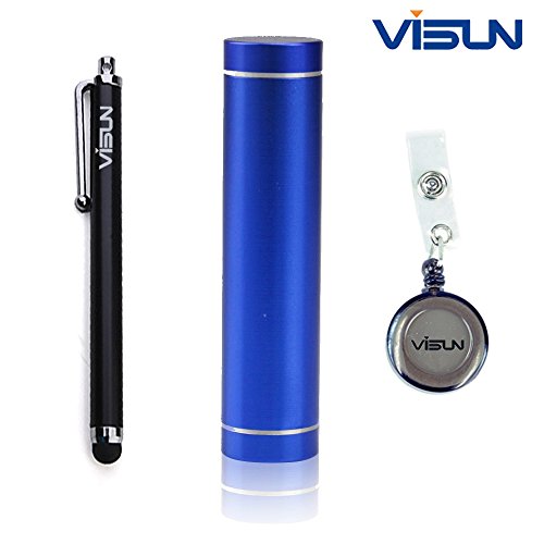 VISUNâ€ž 2600mAh Portable Blue External Power Bank Battery Charger with Stylus Pen and Retractable Reel for iPhone 5 4S 4 3GS i9300 (Blue)