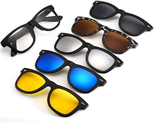 hlq Men's Sunglasses, Universal Outdoor Glasses, UV400 Polarized Lens Retro Magnetic Clamps Visible Light Perspective 99% Ultra Light 5 Piece Set