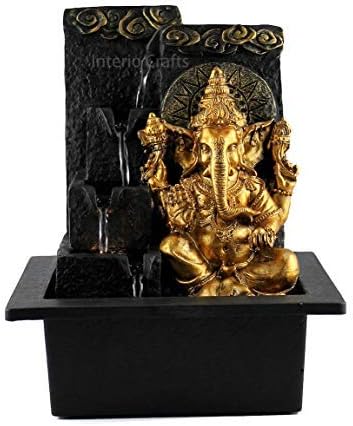 Interio Crafts 4- Tier Beautiful Lord Ganesha Indoor Fountain | Ganesha Water Fountain | Water Fountain for Home and Office Decor (Material : Polyresin, Size : 22(L) X 18(B) X 27(H) cms (LXBXH)).